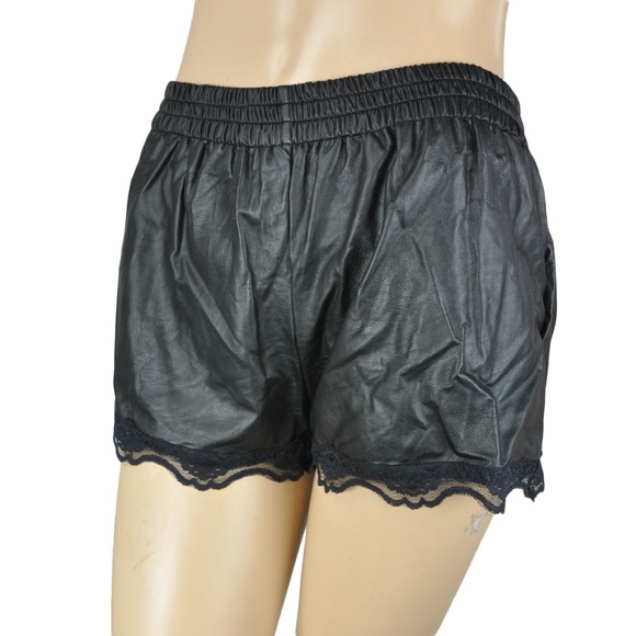 The Hanger Pants - The Hanger Black Faux Leather Lace Shimmer Shorts